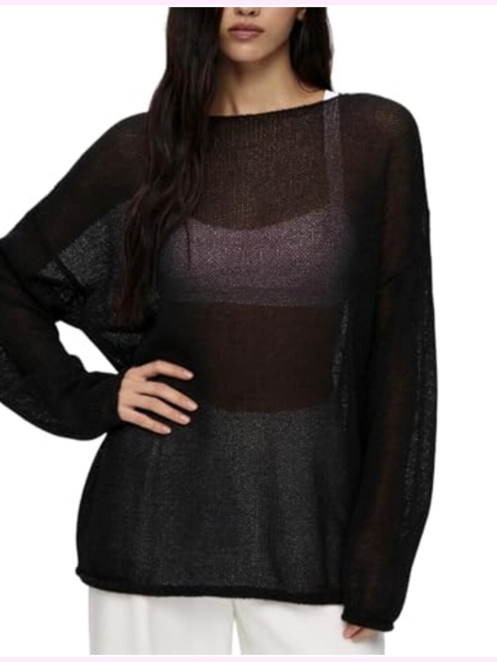 Sheer See-Through Pullover Sweater Women Knit Mesh Beach Top Loose Fit